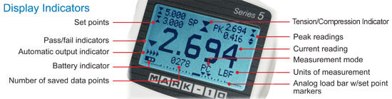 Mark-10 M5i digital force/torque indicator screen